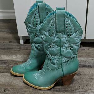 Teal leather cowboy boots